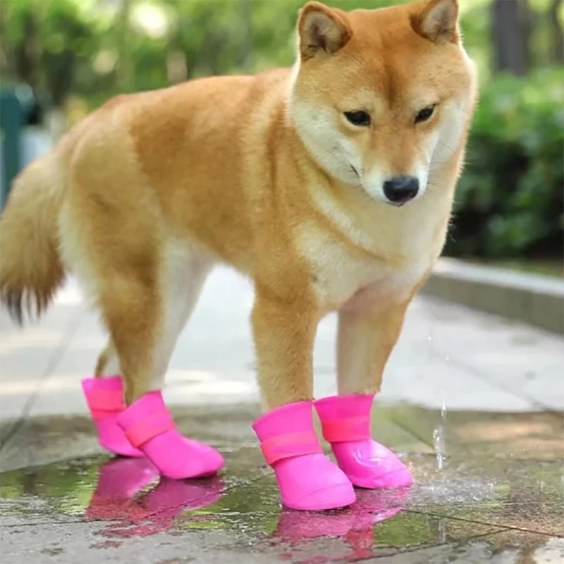 4Pcs Dog Shoes Rain Boots