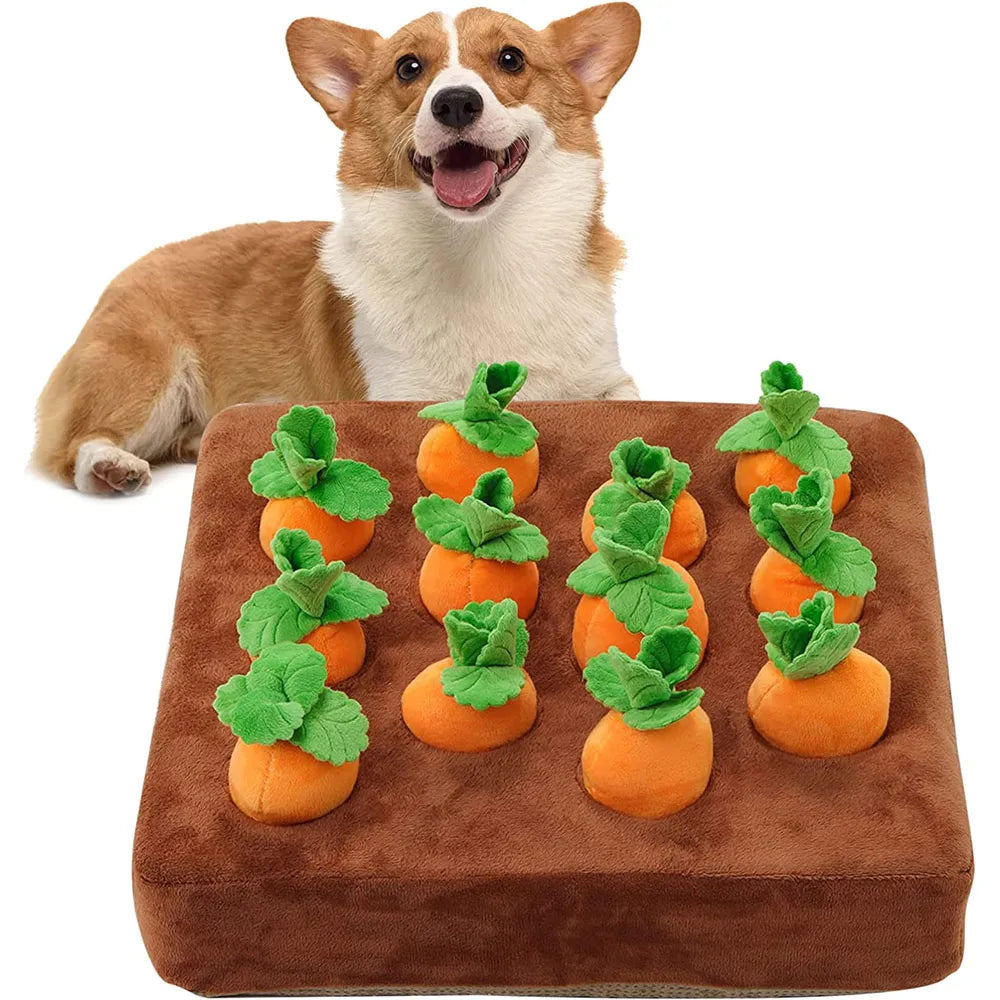 Interactive Dog Toys Carrot Snuffle Mat for Dogs Plush Puzzle Toy Non-Slip Nosework Feed Games Pet Stress Relief with 12 Carrots