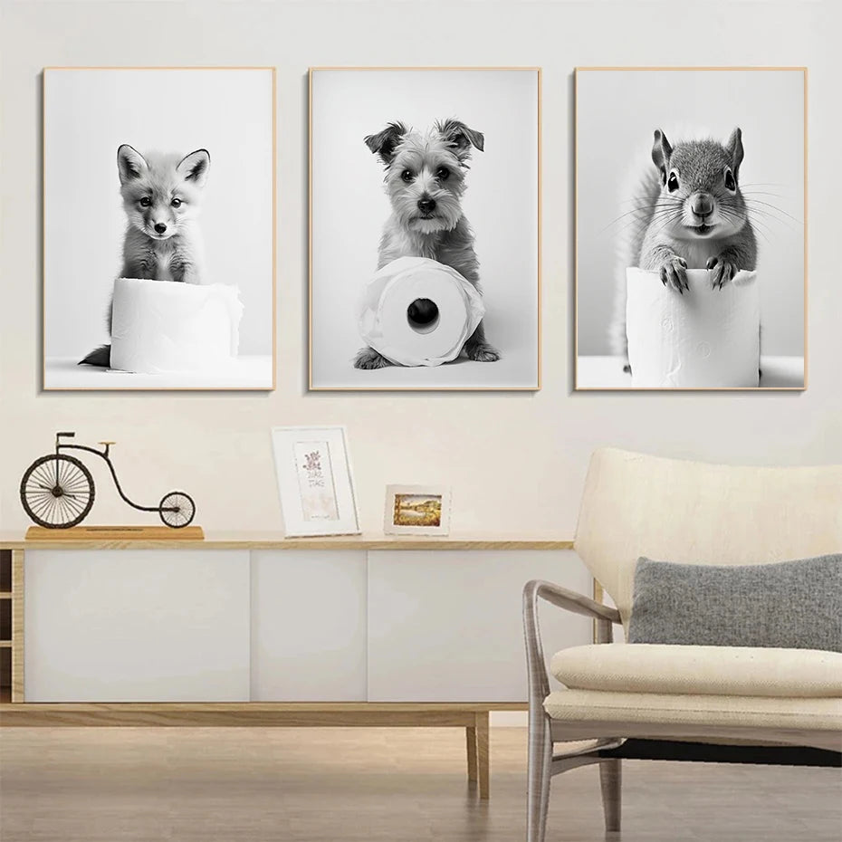 Black and White Animal and Toilet Paper Poster