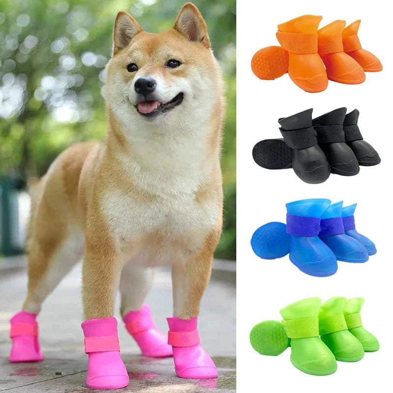 4Pcs Dog Shoes Rain Boots