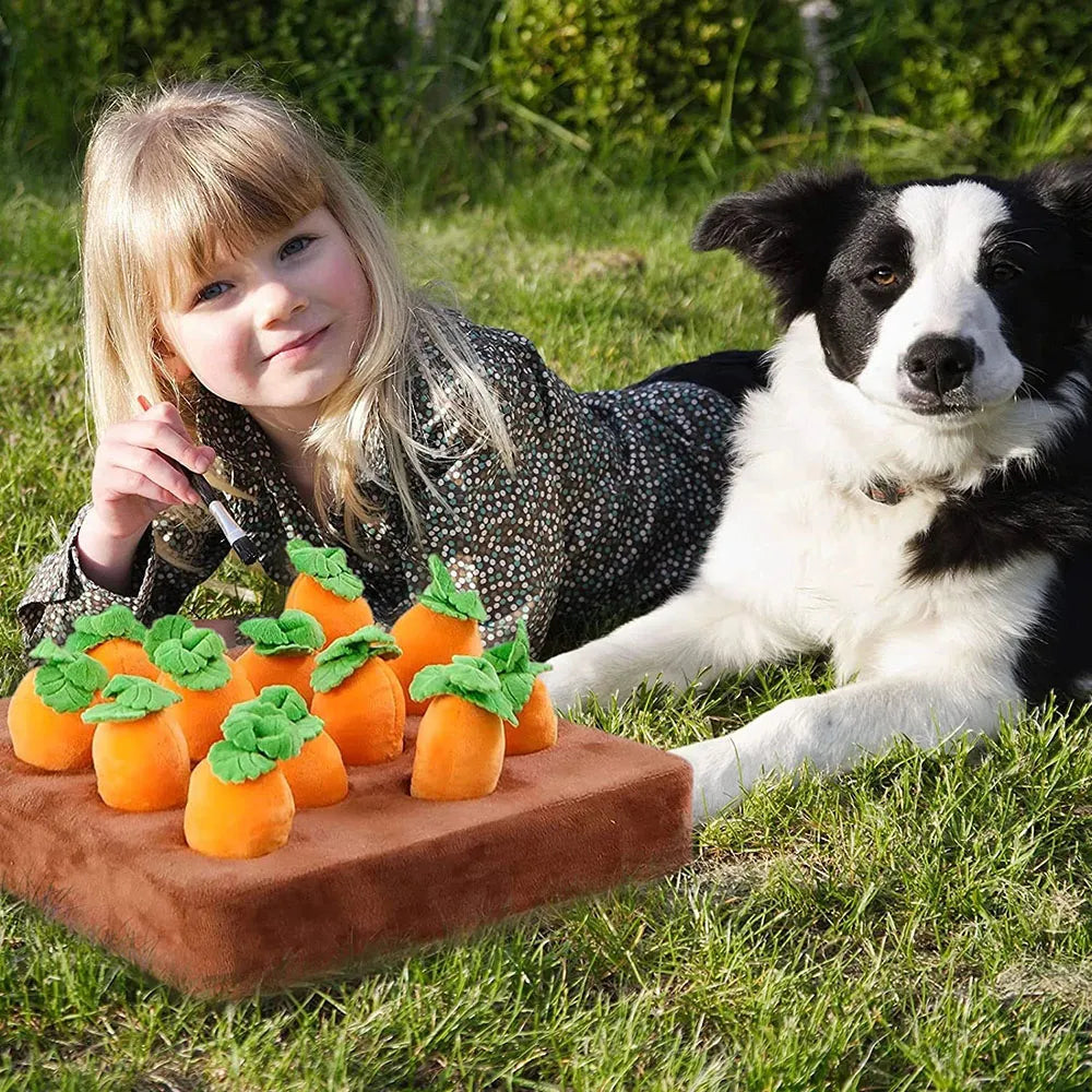 Interactive Dog Toys Carrot Snuffle Mat for Dogs Plush Puzzle Toy Non-Slip Nosework Feed Games Pet Stress Relief with 12 Carrots