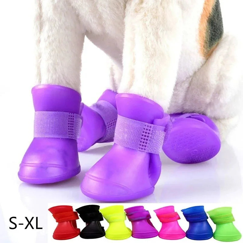 4Pcs Dog Shoes Rain Boots