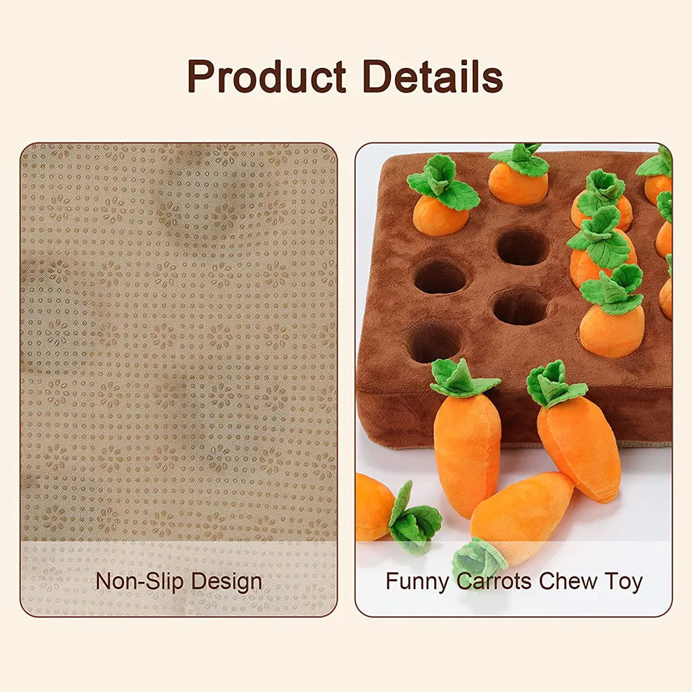 Interactive Dog Toys Carrot Snuffle Mat for Dogs Plush Puzzle Toy Non-Slip Nosework Feed Games Pet Stress Relief with 12 Carrots