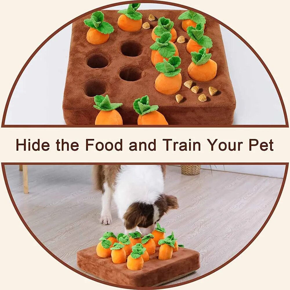 Interactive Dog Toys Carrot Snuffle Mat for Dogs Plush Puzzle Toy Non-Slip Nosework Feed Games Pet Stress Relief with 12 Carrots