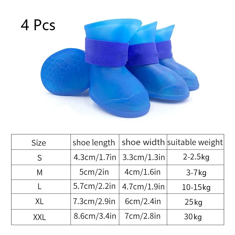 4Pcs Dog Shoes Rain Boots