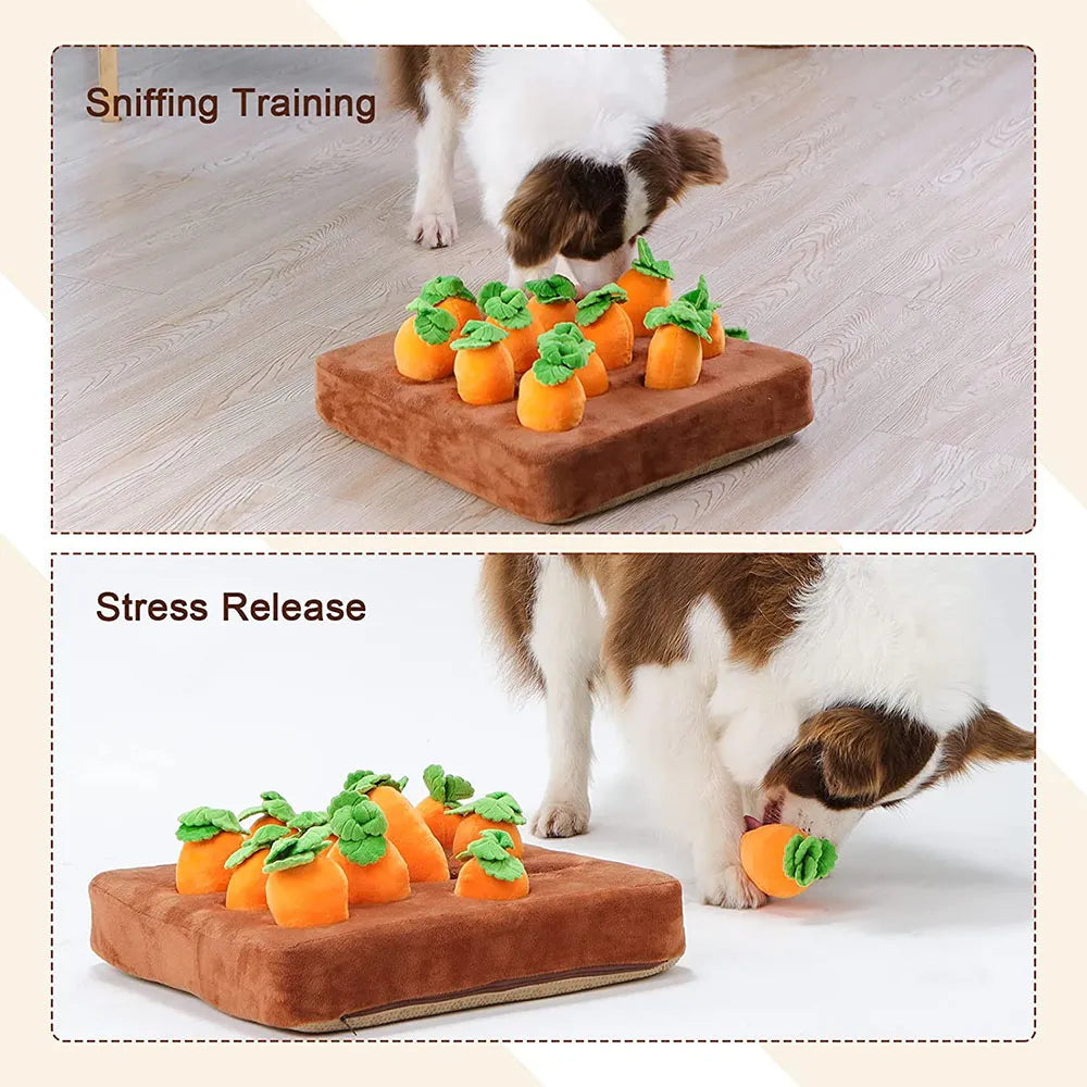 Interactive Dog Toys Carrot Snuffle Mat for Dogs Plush Puzzle Toy Non-Slip Nosework Feed Games Pet Stress Relief with 12 Carrots